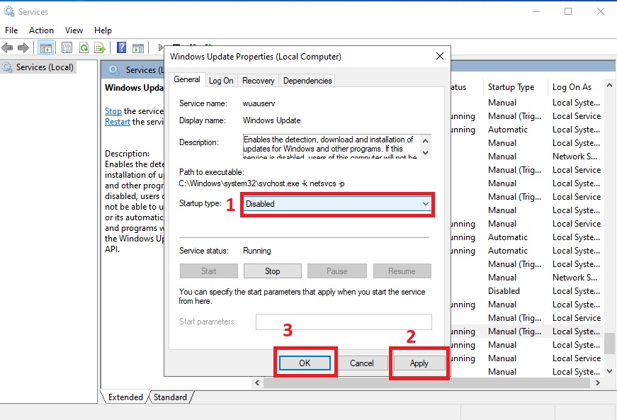 disable windows updates